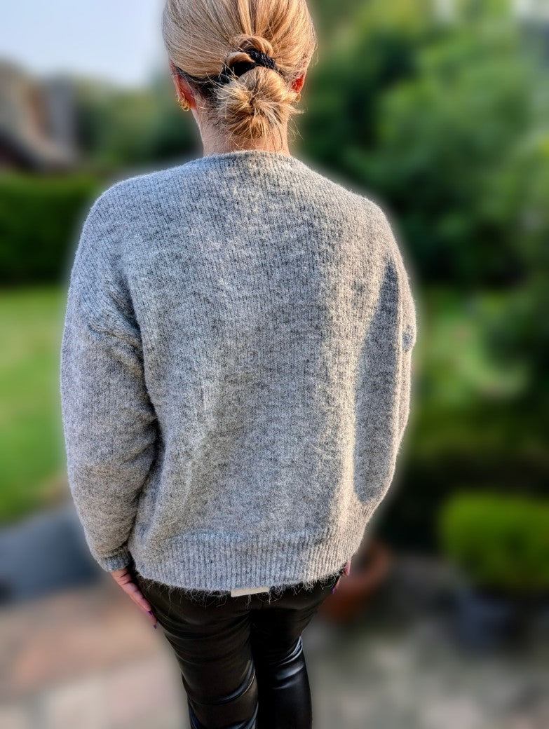 Cardigan Strickjacke Hellgrau mit Knöpfen One Size - EFFENY SC233100