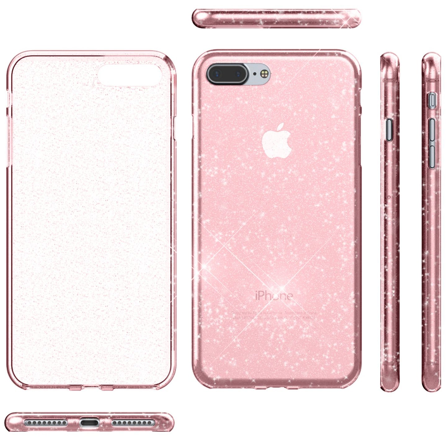 NALIA Handy Hülle für Apple iPhone 8 Plus, Glitzer Back Cover Case Silikon Etui