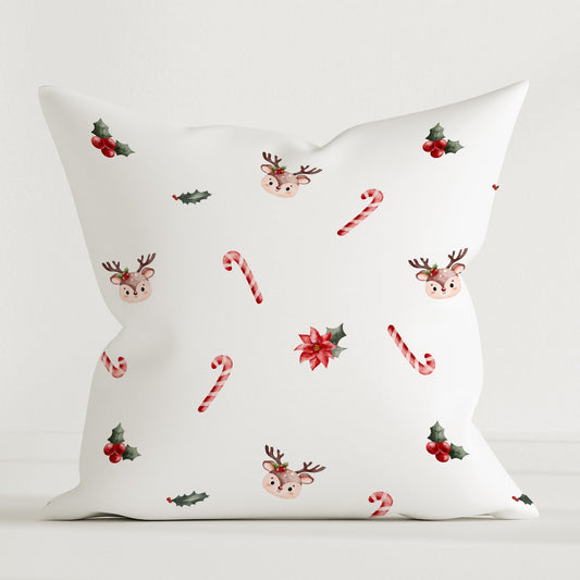 "Candy Canes and Deer" Premium Decorative Cushions
