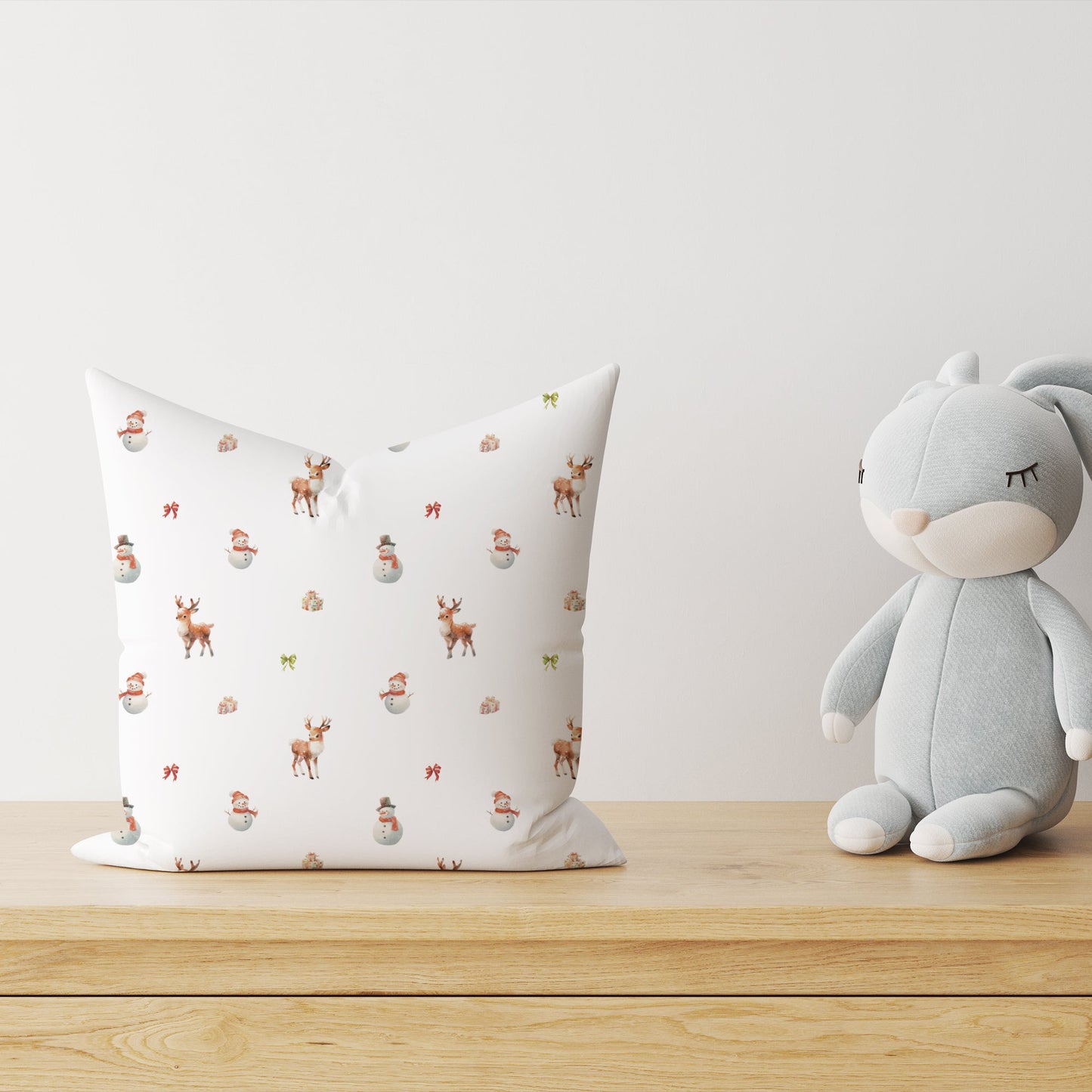 "Snowman and Deer" Premium Decorative Cushion