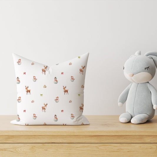 "Snowman and Deer" Premium Decorative Cushion