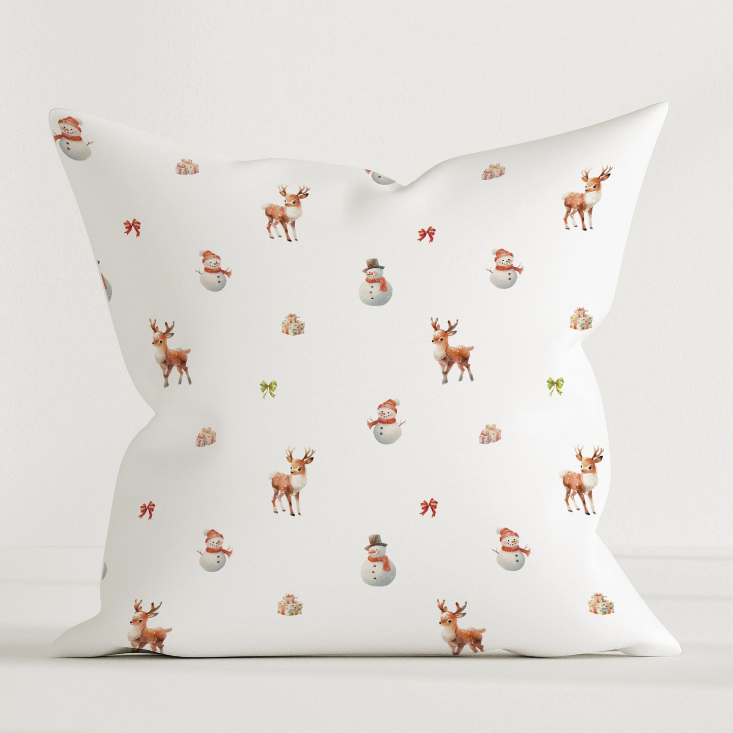 "Snowman and Deer" Premium Decorative Cushion