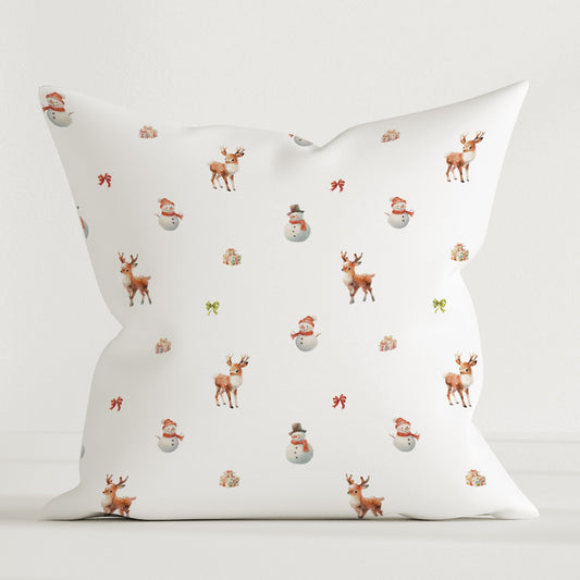 "Snowman and Deer" Premium Decorative Cushion