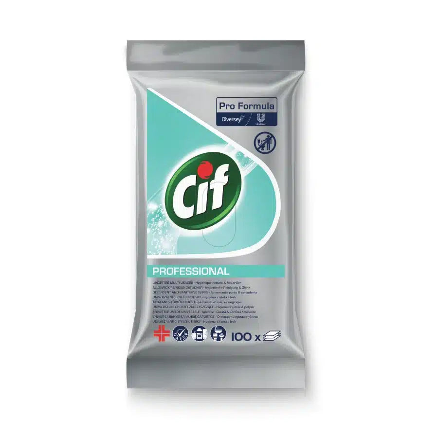 Auslaufartikel: Cif Professional Allweck-Reinigungstücher, feuchte Einmal-Reinigungstücher, wiederverschließbare Packung zur Einzelentnahme | Packung (100 Tücher)