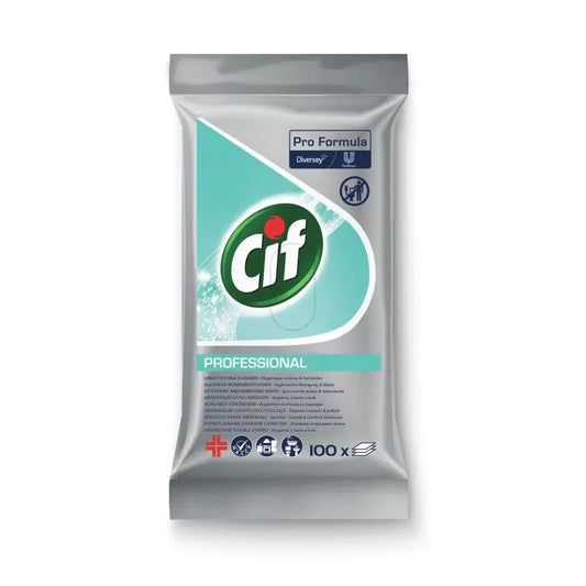 Auslaufartikel: Cif Professional Allweck-Reinigungstücher, feuchte Einmal-Reinigungstücher, wiederverschließbare Packung zur Einzelentnahme | Packung (100 Tücher)