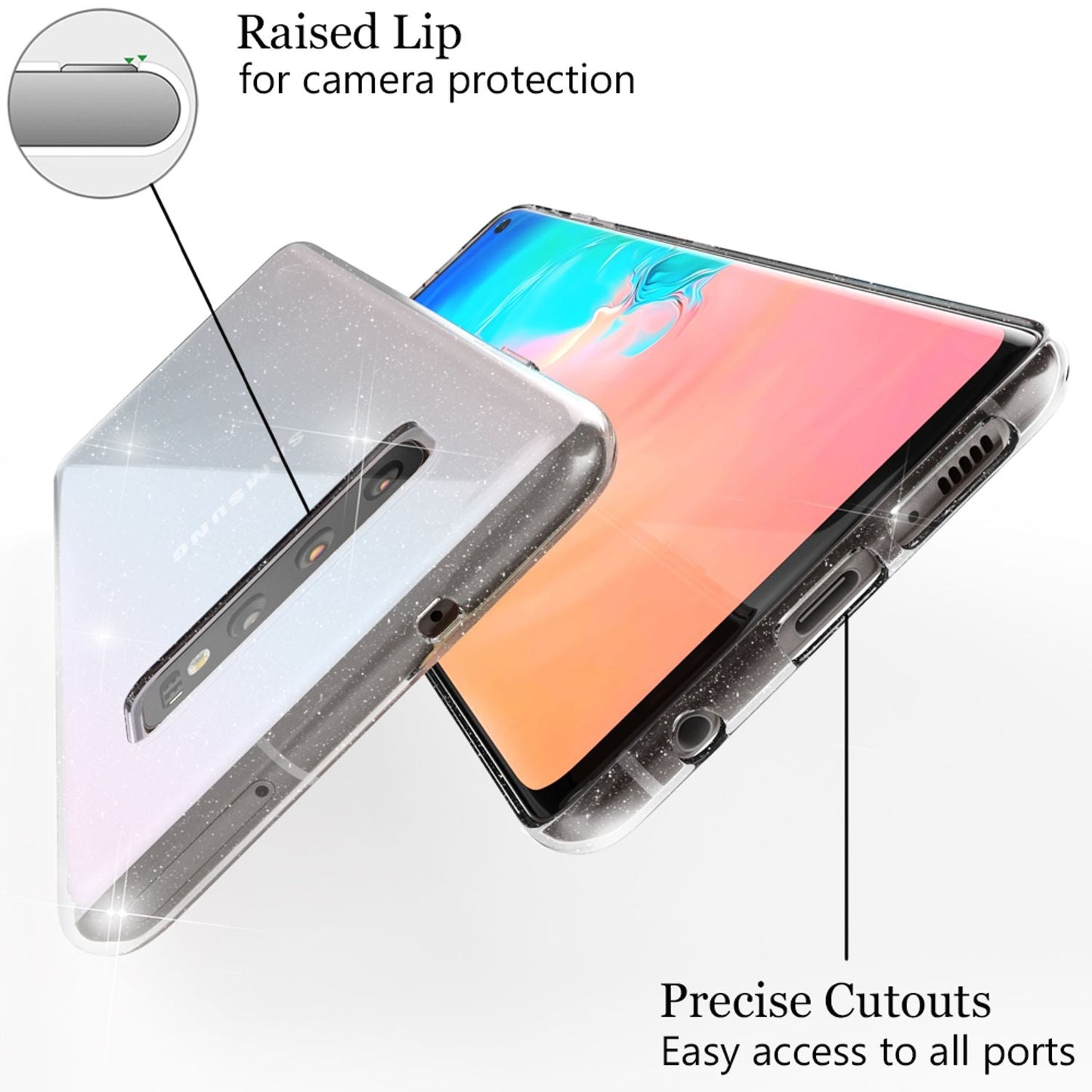 NALIA Glitter Case compatible with Samsung Galaxy S10, Glitter Case Phone Case