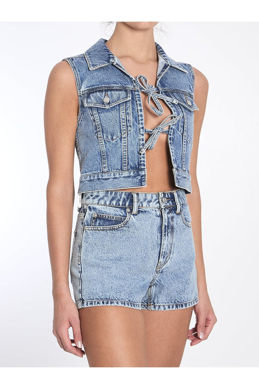 Cropped vest with bows and crystals
