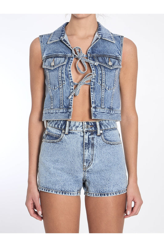Cropped vest with bows and crystals