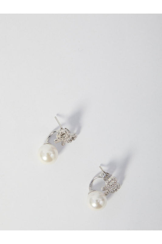 Crystal bow pearl earrings