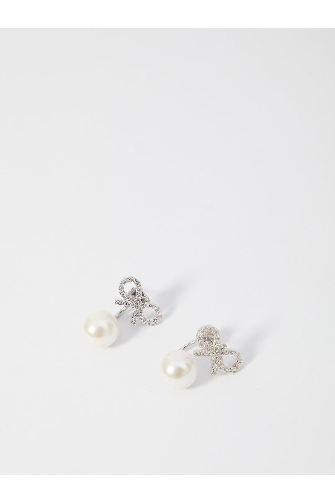 Crystal bow pearl earrings