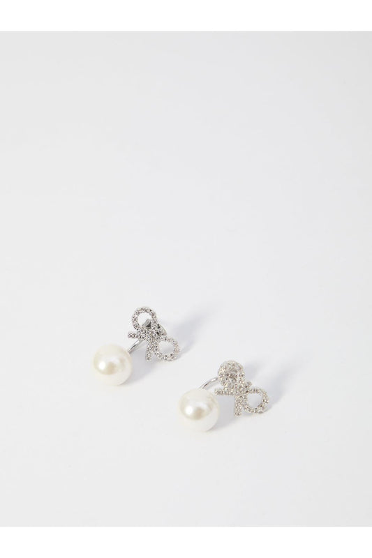 Crystal bow pearl earrings