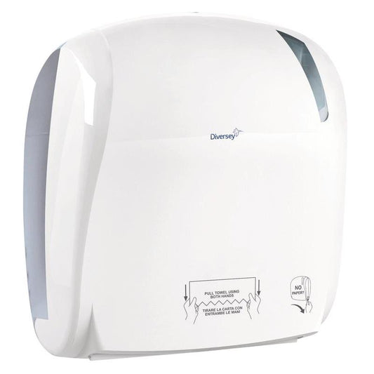 Handtuchrollenspender - autocut, Handtuchrollenspender mit automatischer Schneidevorrichtung; Material: Kunststoff; Farbe: weiß/transparent; Grösse: 371 x 330 x 221 mm (HxBxT); passendes Papier: 7518700 | Packung (1 Stück)