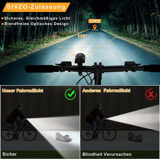 LED Fahrradlicht Set USB Akku 30/15 Lux StVZO Fahrradlampe Fahrradbeleuchtung