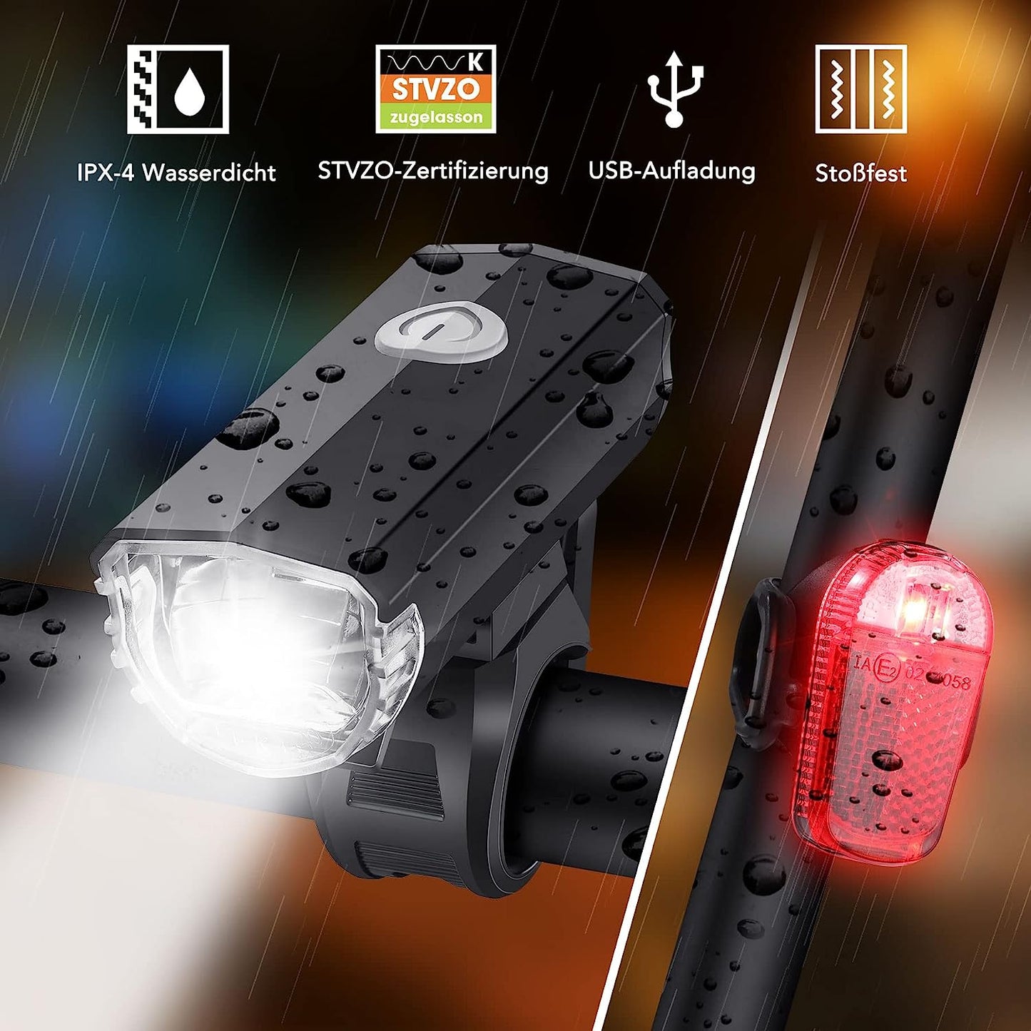 LED Fahrradlicht Set USB Akku 30/15 Lux StVZO Fahrradlampe Fahrradbeleuchtung