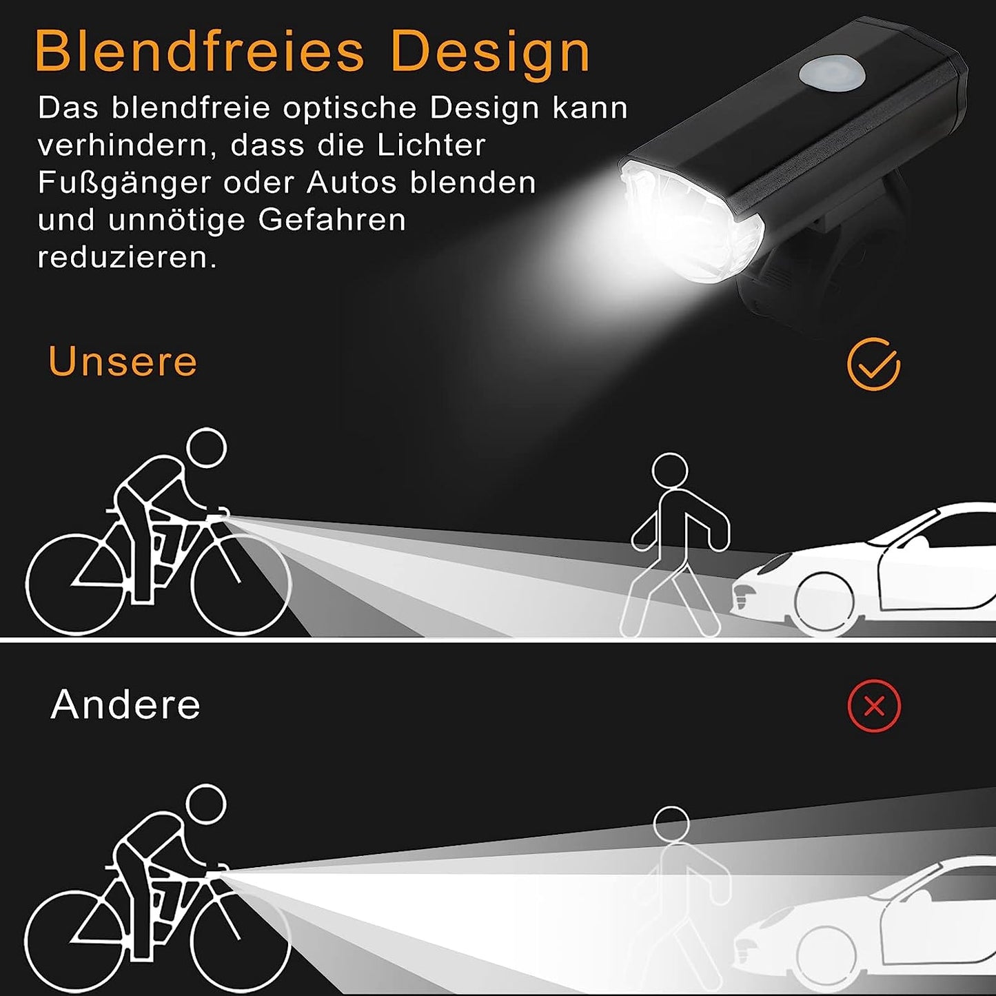 LED Fahrradlicht Set USB Akku 30/15 Lux StVZO Fahrradlampe Fahrradbeleuchtung