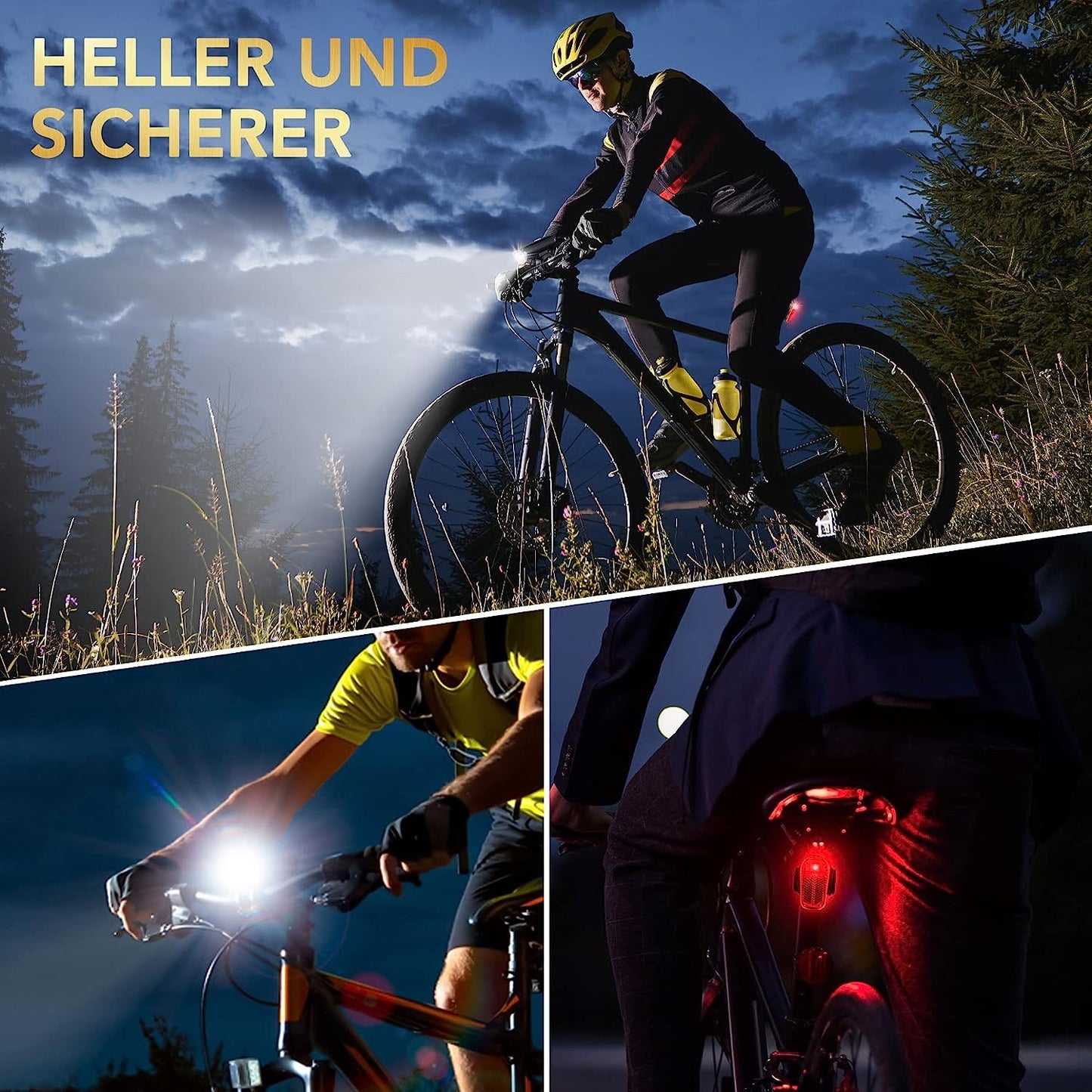 LED Fahrradlicht Set USB Akku 30/15 Lux StVZO Fahrradlampe Fahrradbeleuchtung