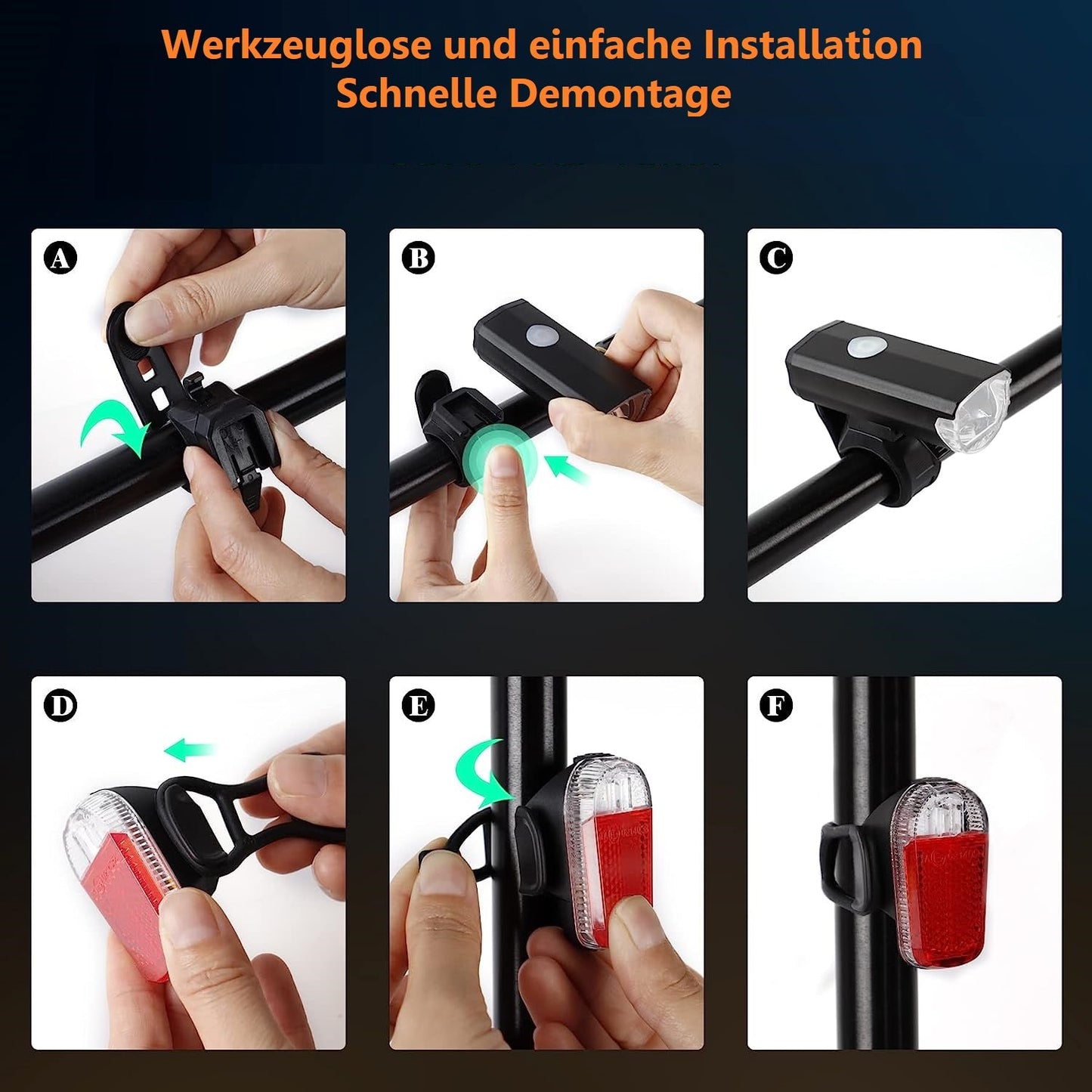 LED Fahrradlicht Set USB Akku 30/15 Lux StVZO Fahrradlampe Fahrradbeleuchtung