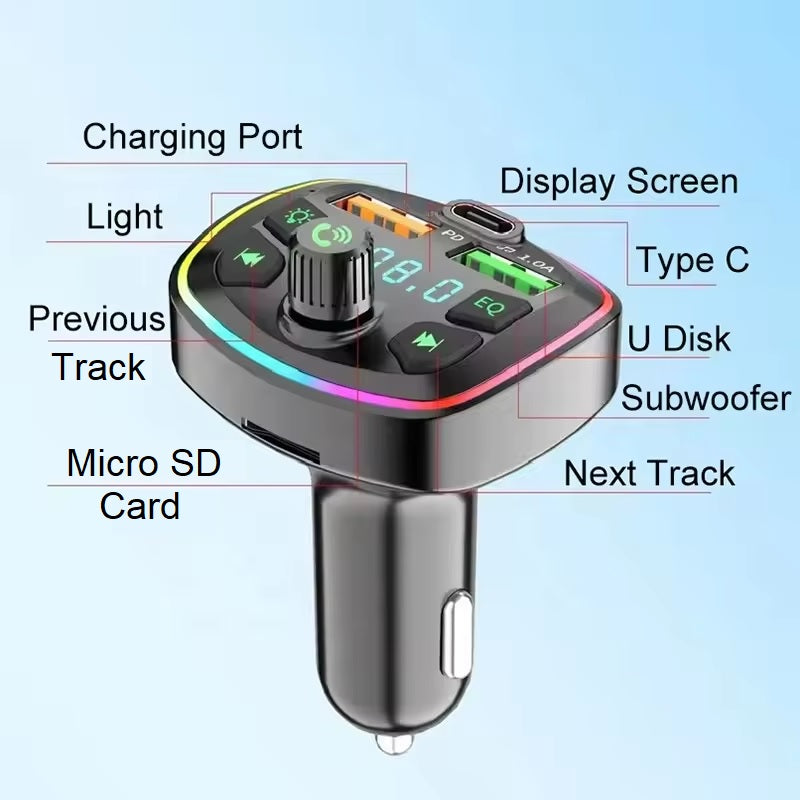FM Transmitter Auto Kfz Radio Bluetooth 5.0 Adapter Dual USB PD Ladegerät Handy