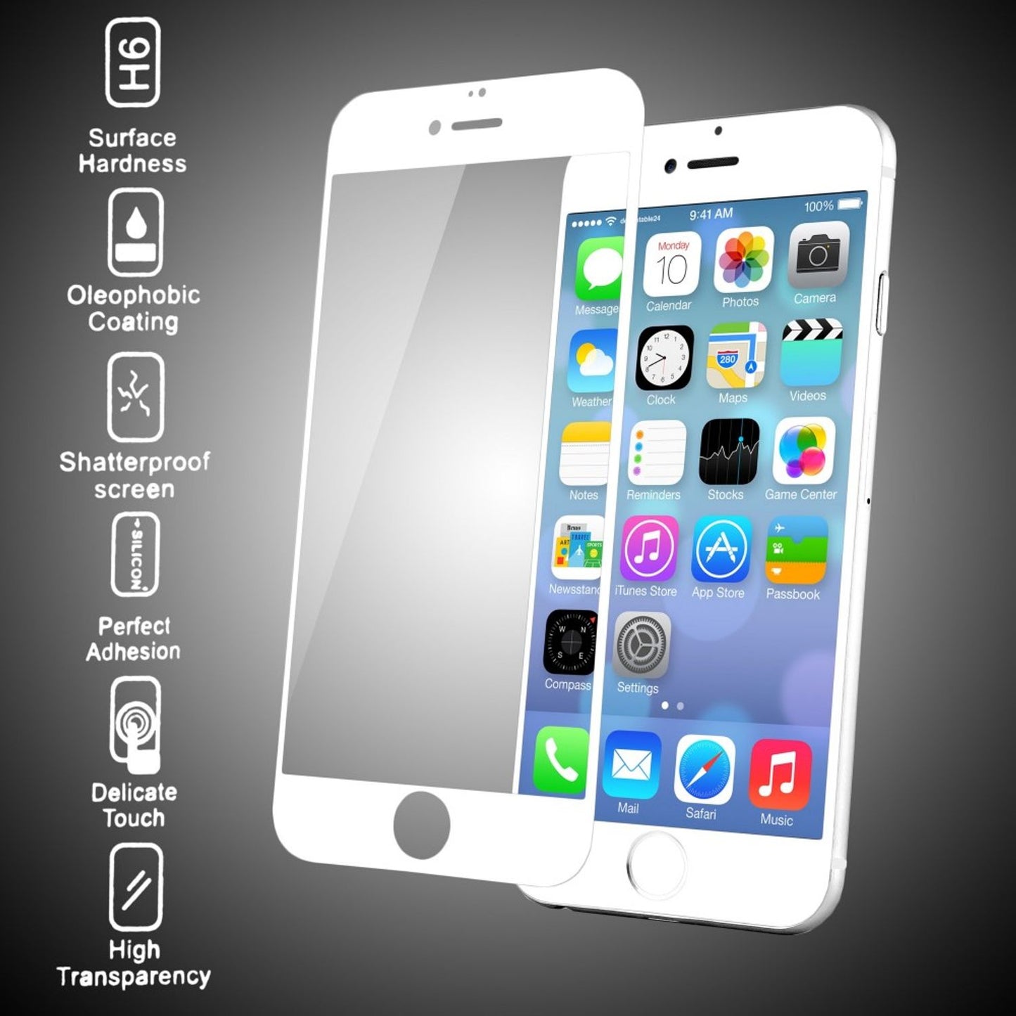 NALIA Schutzglas für Apple iPhone 6 / 6S, 9H Full Cover Displayschutz Glasfolie