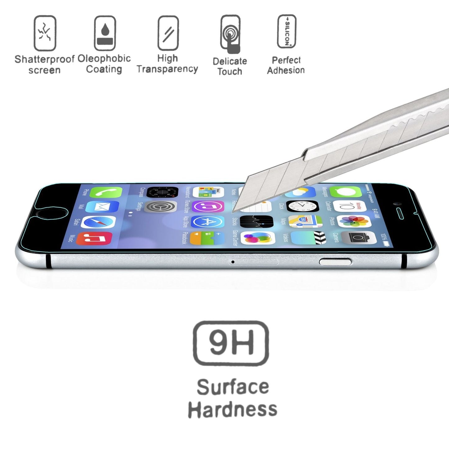 NALIA tempered glass screen protector for Apple iPhone 6 Plus / 6S Plus, 9H glass film