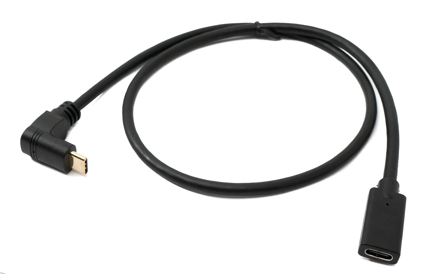 SYSTEM-S USB 3.1 Gen 2 snúra 60 cm Type C karlkyns í kvenkyns vinklaður í svörtu