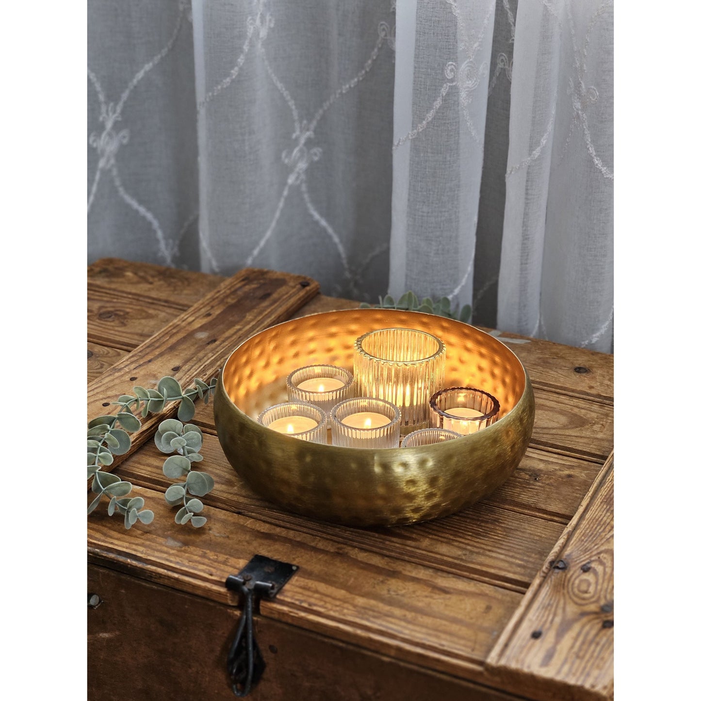 Metall Dekoschale Schale Metallschüssel rund gehämmert Hammerschlag gold 24 cm