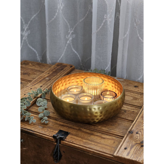 Metall Dekoschale Schale Metallschüssel rund gehämmert Hammerschlag gold 24 cm