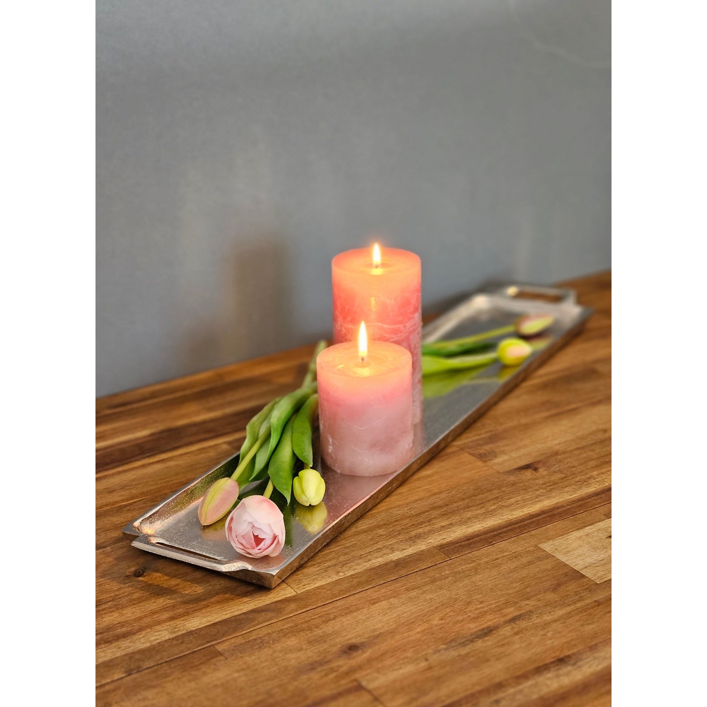 Metalltablett Tablett Serviertablett lang 59 cm Dekotablett silber mit Henkel