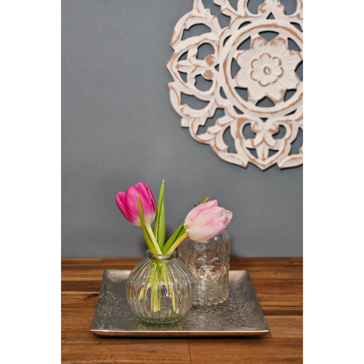 Dekoschale Dekoteller Metall Kerzentablett 20x20 cm Tablett Silber Quadratisch