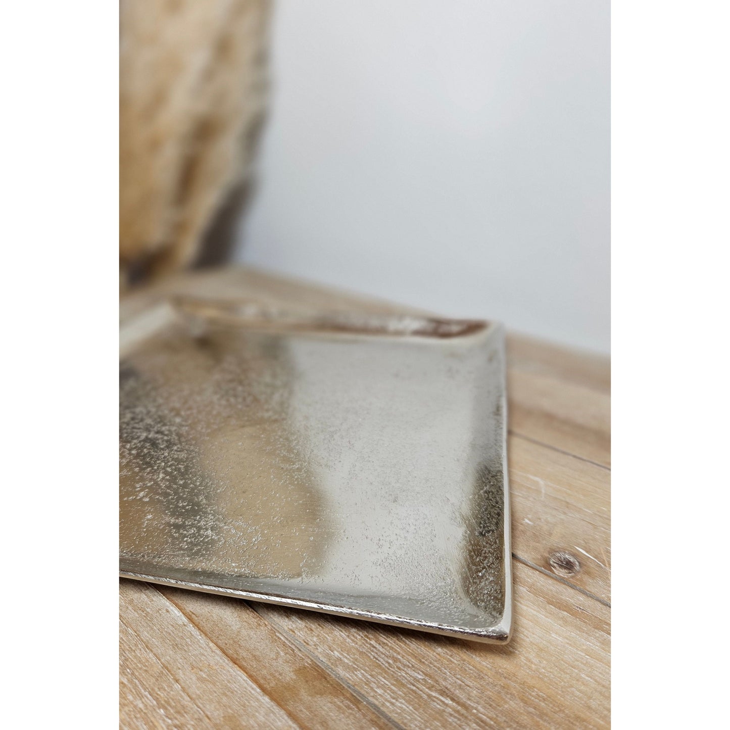 Dekoschale Dekoteller Metall Kerzentablett 25x25 cm Tablett Silber Quadratisch