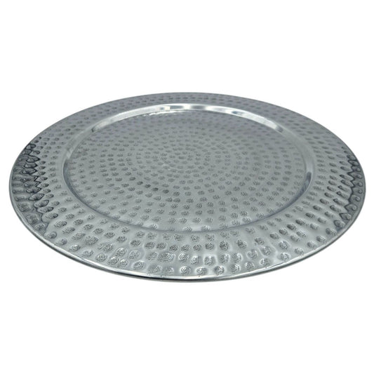Dekoteller Kerzentablett Metallteller XXL 45 cm Hammerschlag silber Dekoschale