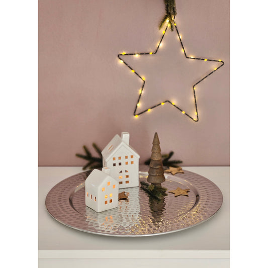 Dekoteller Kerzentablett Metallteller XXL 45 cm Hammerschlag silber Dekoschale