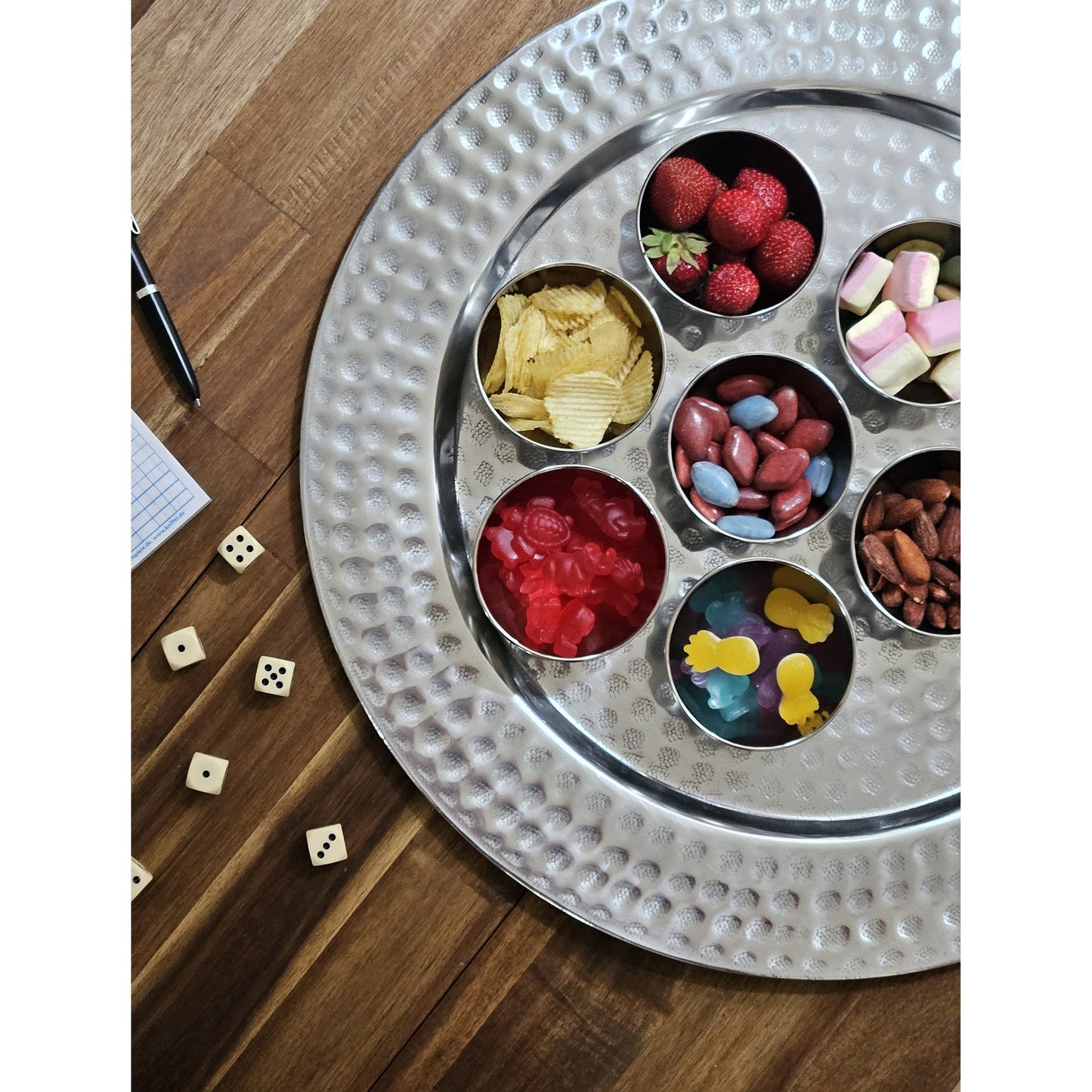 Dekoteller Kerzentablett Metallteller XXL 45 cm Hammerschlag silber Dekoschale