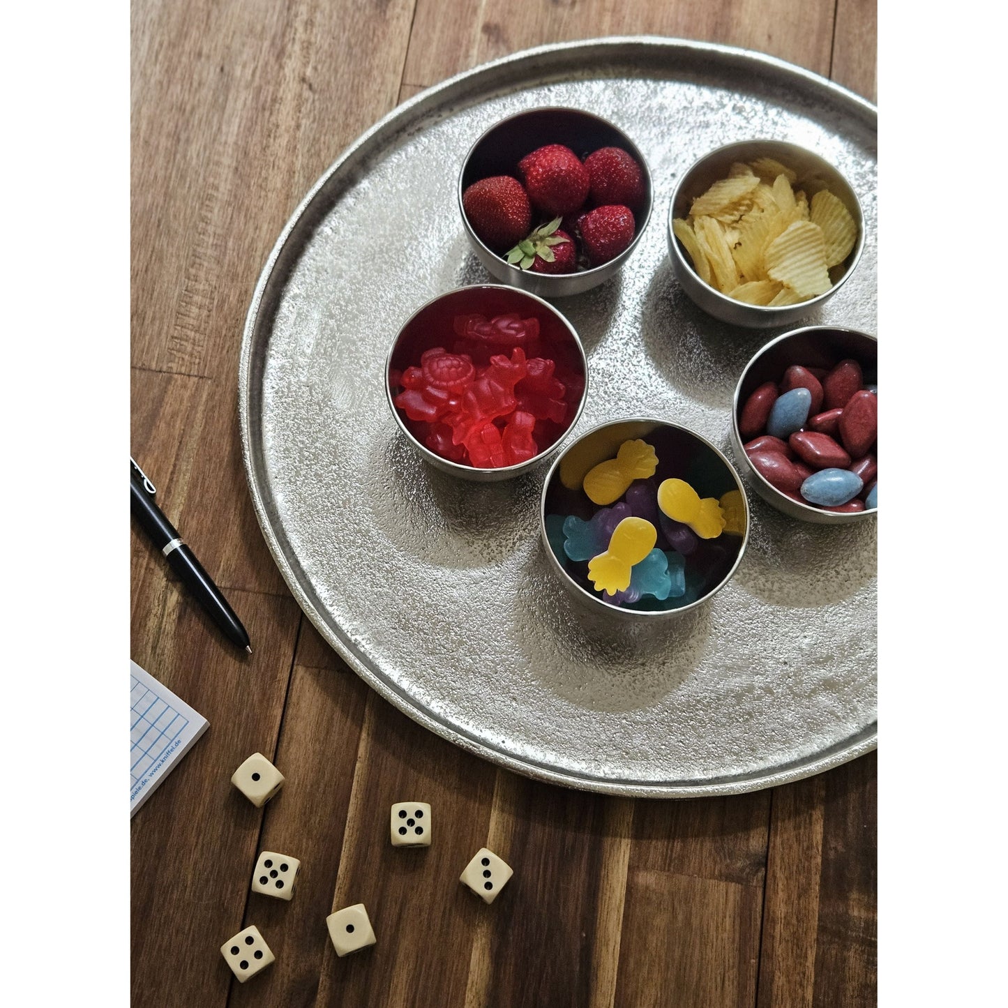 Deko Teller Schale silber rund 35 cm Kerzentablett Schale Metall Dekoration schwere Qualität