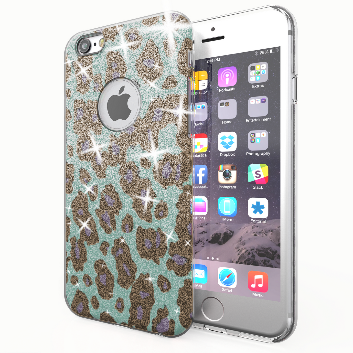 NALIA TPU sílikon hulstur fyrir iPhone 6 / 6S, glitrandi leopard - tyrkisblár