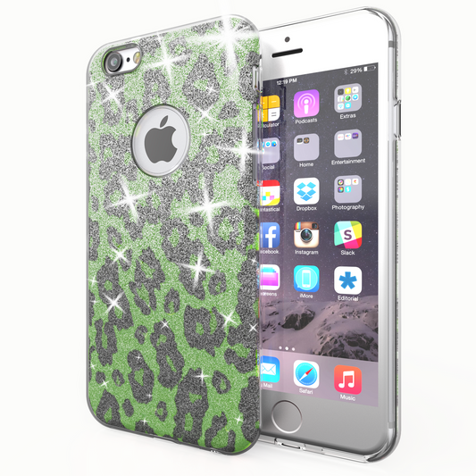 NALIA TPU Silicone Cover Case for iPhone 6 / 6S, Sparkle Leopard - Green