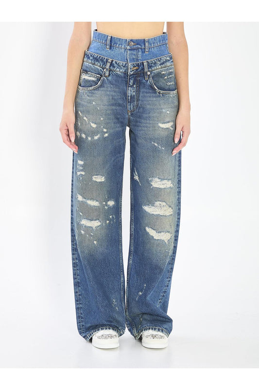 Double wasited denim jeans