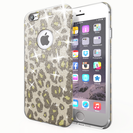 NALIA TPU Silicone Cover Case for iPhone 6 / 6S, Sparkle Leopard - Silver Green