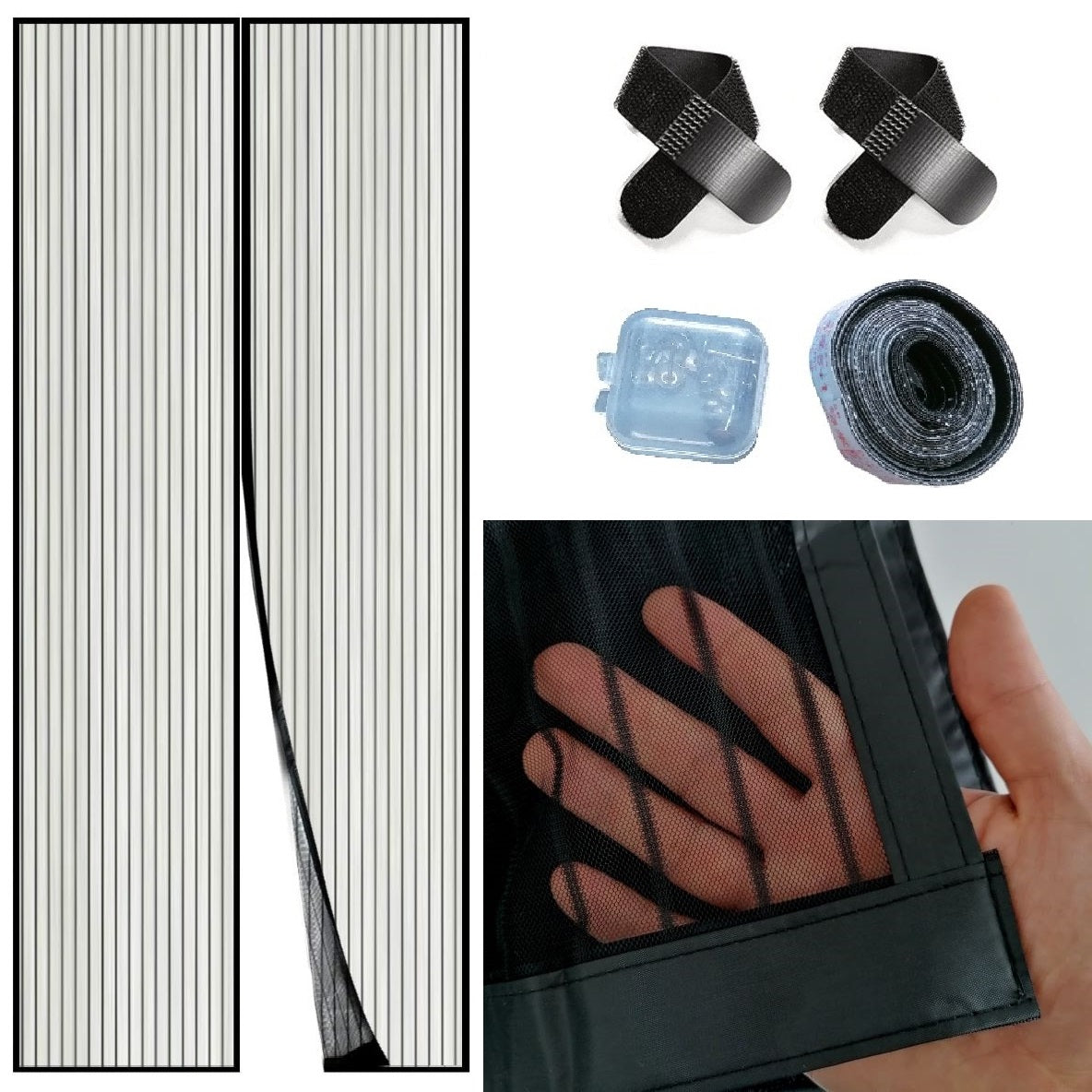 Magnetisches Fliegengitter für Tür Insektenschutznetz Polyester Schwarz