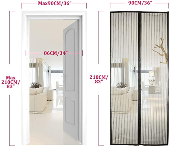 Magnetisches Fliegengitter für Tür Insektenschutznetz Polyester Schwarz