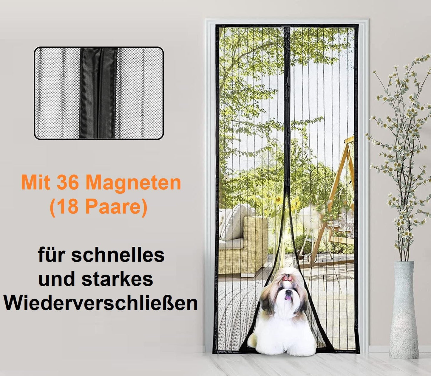 Magnetisches Fliegengitter für Tür Insektenschutznetz Polyester Schwarz