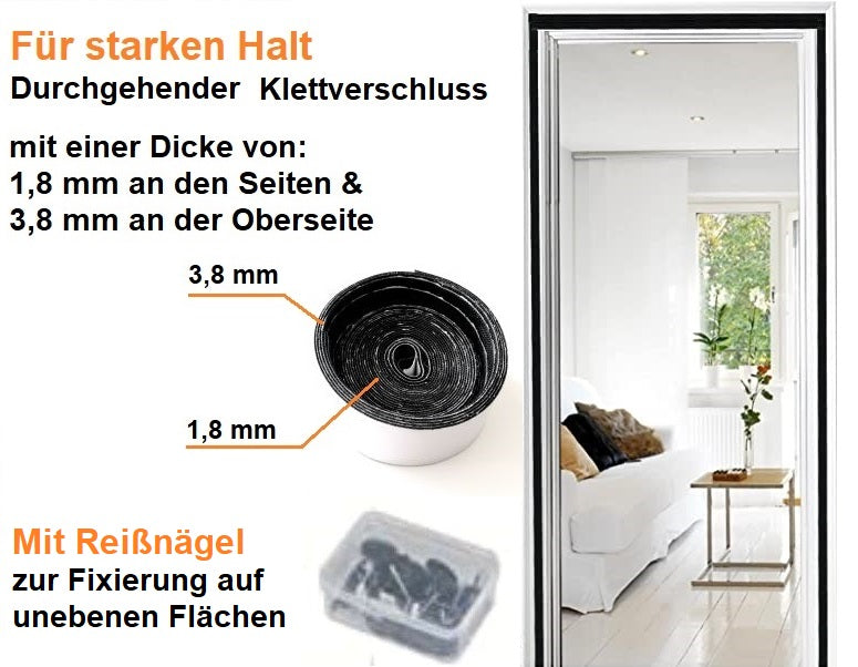 Magnetisches Fliegengitter für Tür Insektenschutznetz Polyester Schwarz