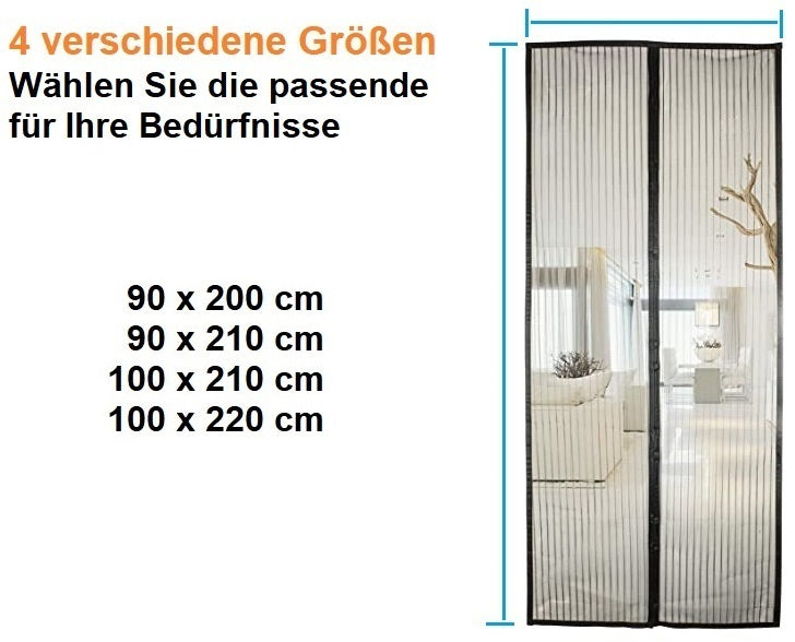 Magnetisches Fliegengitter für Tür Insektenschutznetz Polyester Schwarz