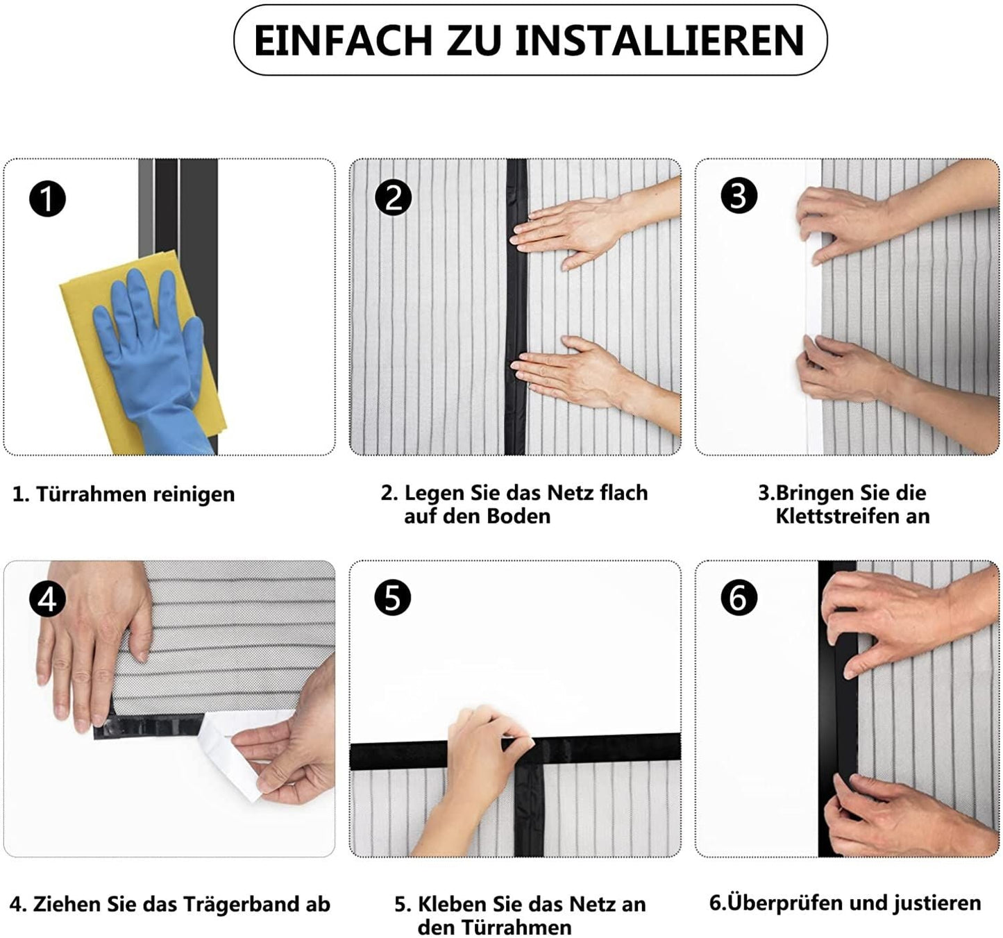 Magnetisches Fliegengitter für Tür Insektenschutznetz Polyester Schwarz