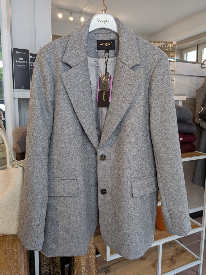 Eleganter Woll Blazer Hellgrau S M L für stilbewusste Frauen - von ATTENTIF