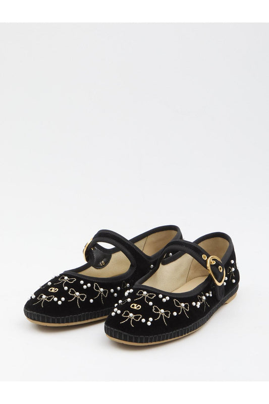 Endouce velvet Mary-Jane ballerina flats