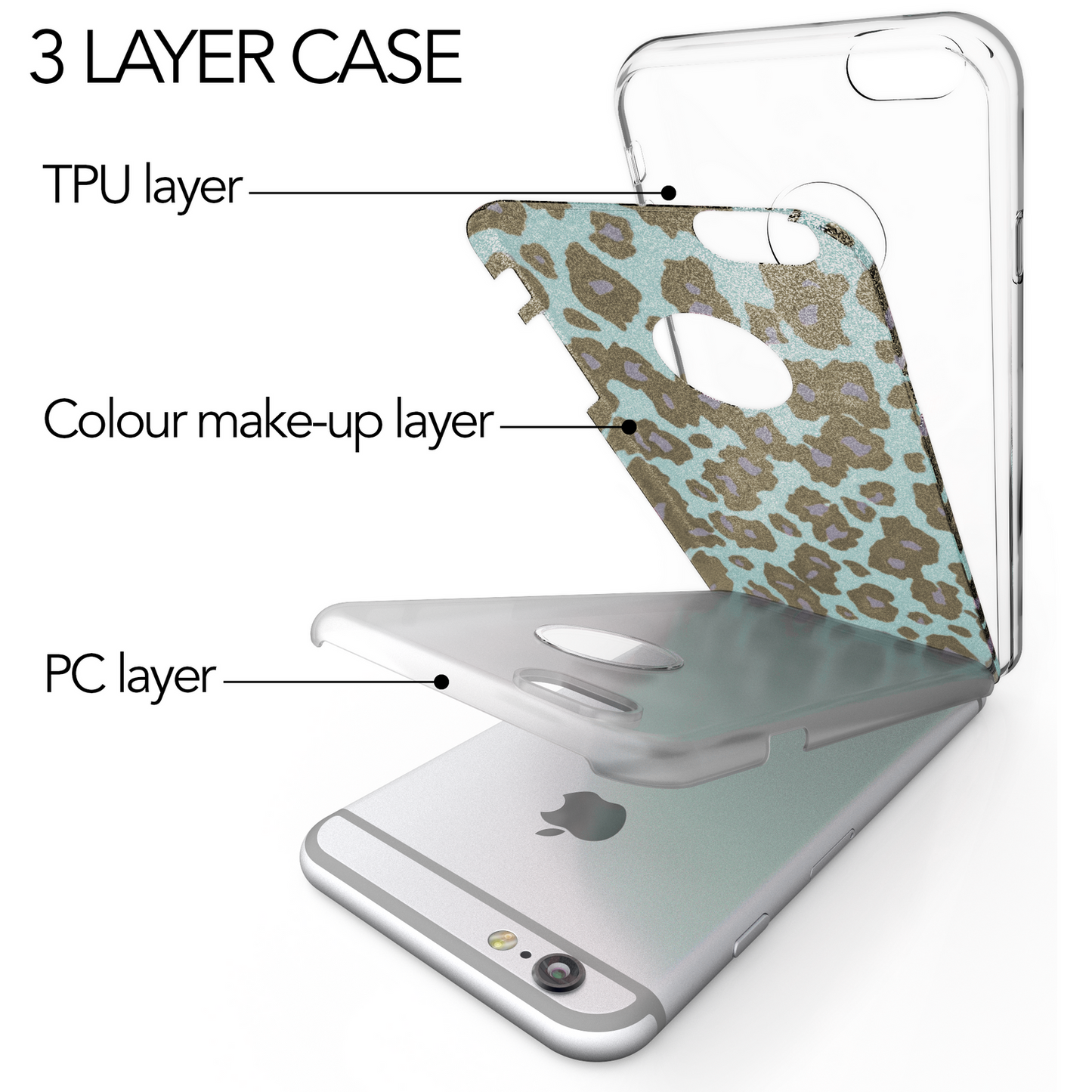 NALIA TPU sílikon hulstur fyrir iPhone 6 / 6S, glitrandi leopard - tyrkisblár