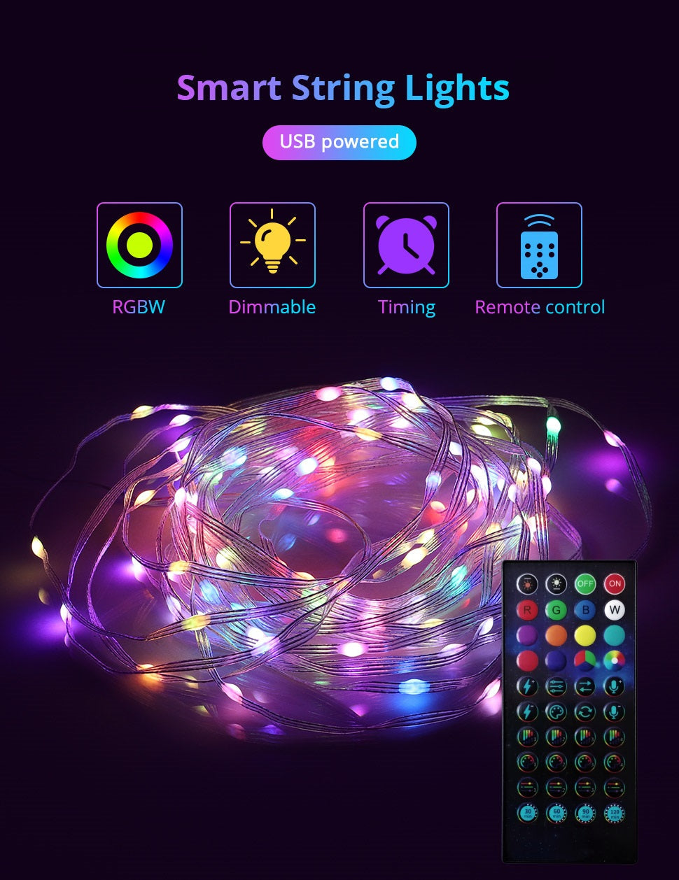 Smart LED Lichterkette Weihnachtsbeleuchtung App Musik Alexa RGB USB Wasserdicht
