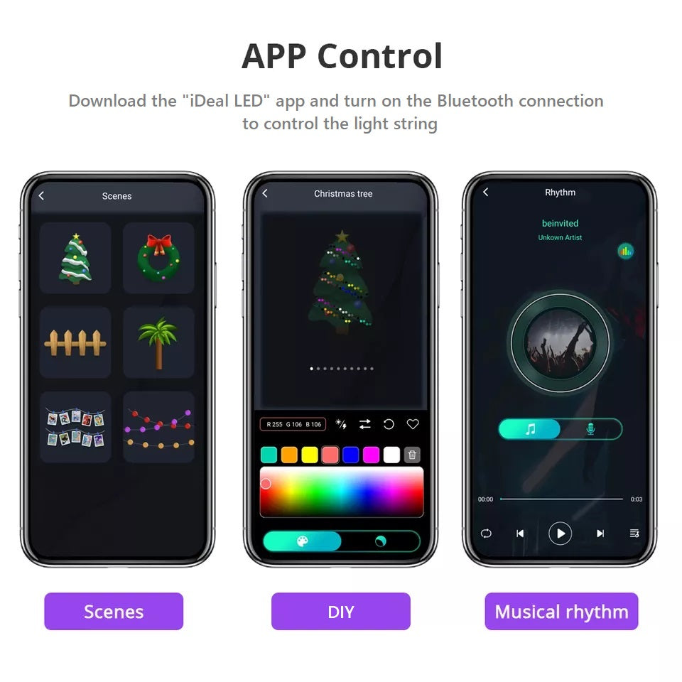 Smart LED Lichterkette Weihnachtsbeleuchtung App Musik Alexa RGB USB Wasserdicht