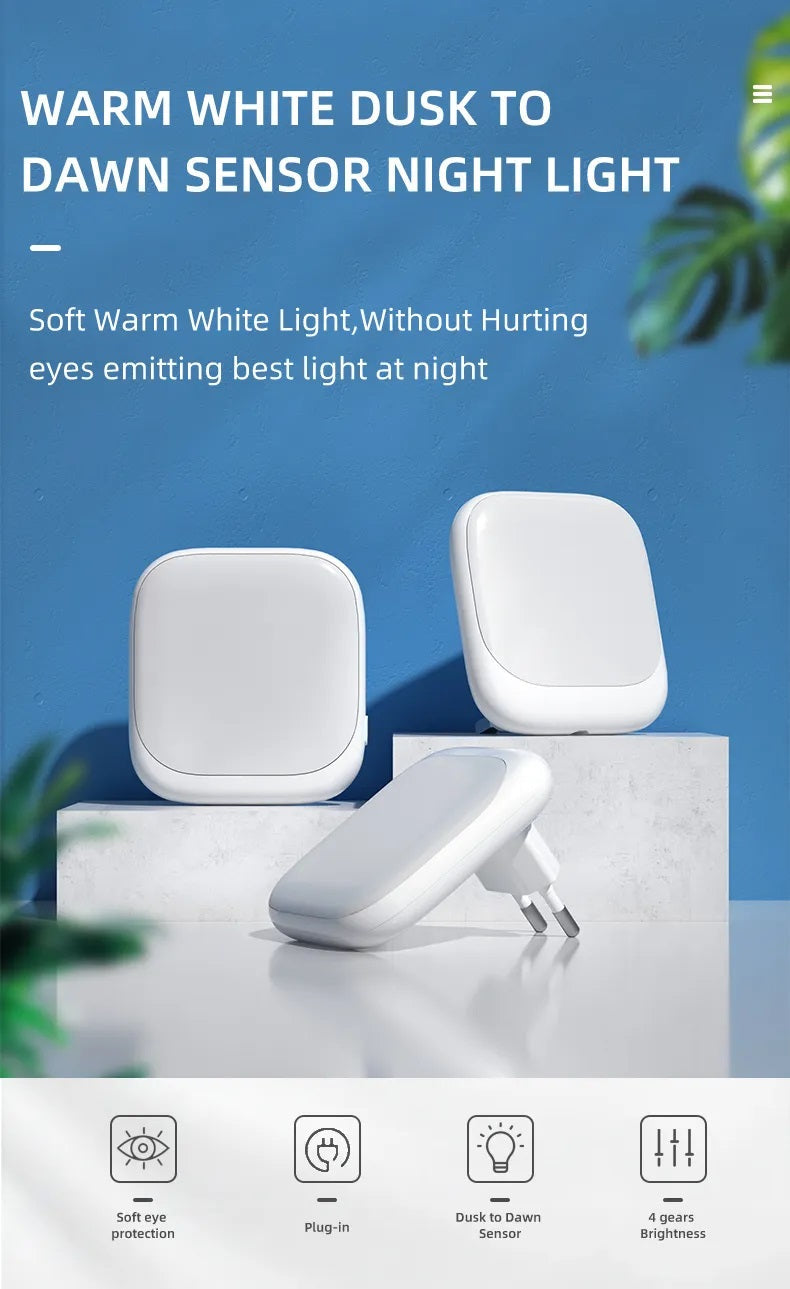 2 Stück LED Nachtlicht Steckdose mit Dämmerungssensor Warmweiß 0,5W 20 Lumen